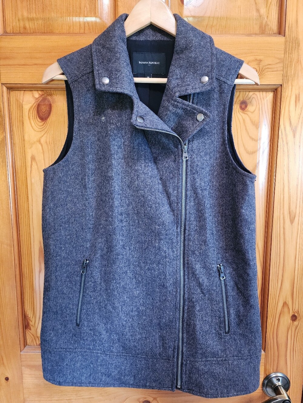 Banana Republic Charcoal Gray Wool-Blend Asymmetrical Moto Vest, Size M
